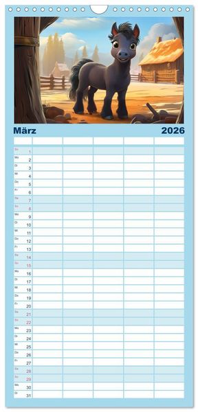 Produktbild: Familienplaner 2026 - Niedliche Ponys mit 5 Spalten (Wandkalender, 21 x 45 cm) CALVENDO