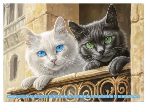 Produktbild: Katzen Illustrationen - Faszination pur (Wandkalender 2026 DIN A3 quer), CALVENDO Monatskalender