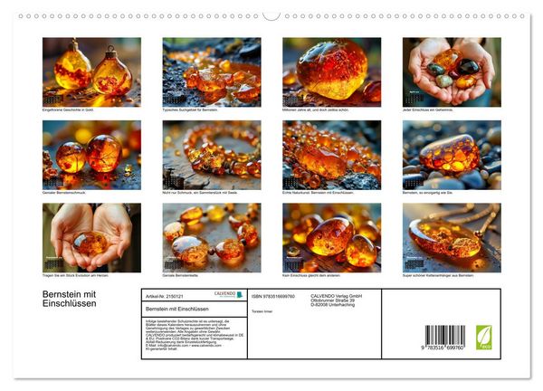 Produktbild: Bernstein mit Einschl&uuml;ssen (hochwertiger Premium Wandkalender 2026 DIN A2 quer), Kunstdruck in Hochglanz