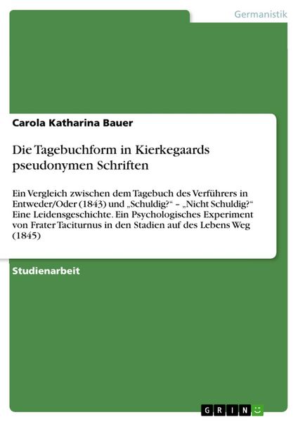 Produktbild: Die Tagebuchform in Kierkegaards pseudonymen Schriften