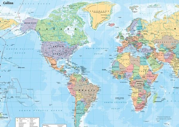 Produktbild: Collins Large World Wall Laminated Map (70 x 91.5 cm)