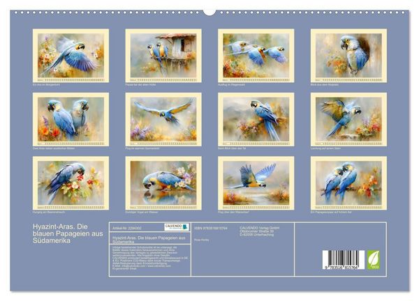 Produktbild: Hyazint-Aras. Die blauen Papageien aus S&uuml;damerika (hochwertiger Premium Wandkalender 2027 DIN A2 quer), Kunstdruck in Hochglanz
