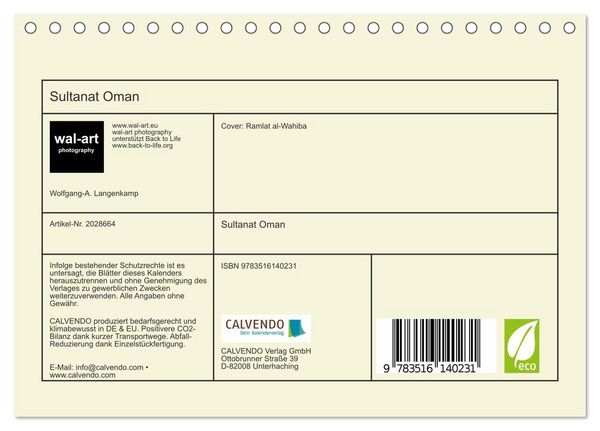 Produktbild: Sultanat Oman (Tischkalender 2026 DIN A5 quer), CALVENDO Monatskalender