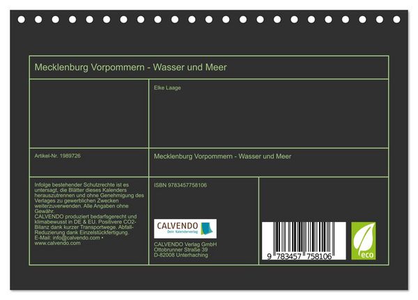 Produktbild: Mecklenburg Vorpommern - Wasser und Meer (Tischkalender 2026 DIN A5 quer), CALVENDO Monatskalender