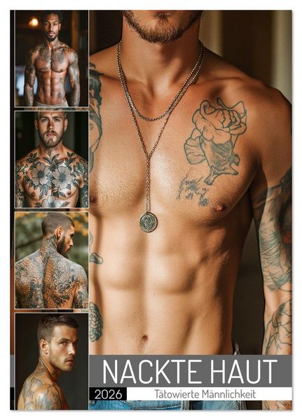 NACKTE HAUT - Tätowierte Männlichkeit (Tischkalender 2026 DIN A5 hoch), CALVENDO Monatskalender