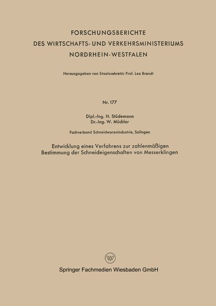 Produktbild: Entwicklung eines Verfahrens zur zahlenm&auml;&szlig;igen Bestimmung der Schneideigenschaften von Messerklingen