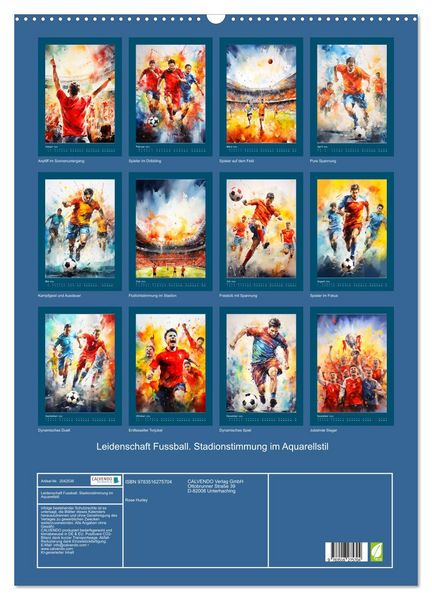 Produktbild: Leidenschaft Fussball. Stadionstimmung im Aquarellstil (Wandkalender 2026 DIN A2 hoch), CALVENDO Monatskalender