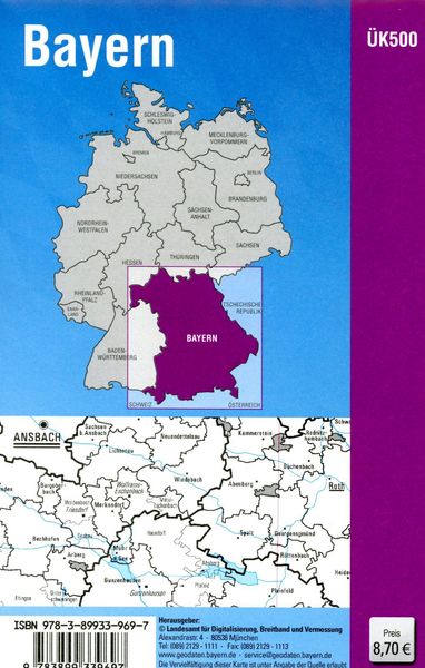 Produktbild: &Uuml;K500 Amtliche &Uuml;bersichtskarte von Bayern 1:500000 / &Uuml;K500 &Uuml;bersichtskarte von Bayern 1:500000