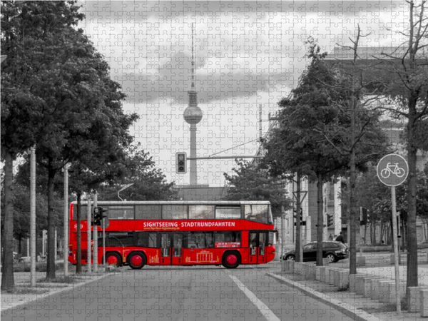 Produktbild: CALVENDO Puzzle Der rote Bus, Berlin | 1000 Teile Lege-Gr&ouml;&szlig;e 64x48cm Foto-Puzzle f&uuml;r gl&uuml;ckliche Stunden