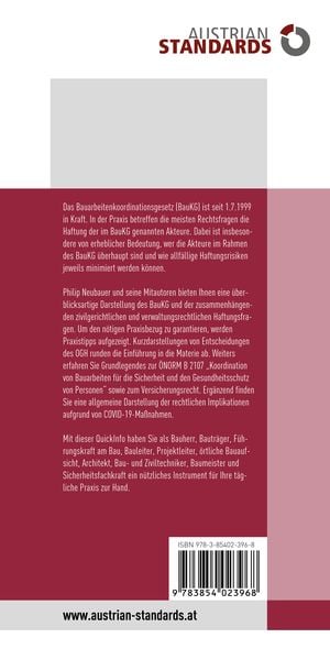 Produktbild: Bauarbeitenkoordinationsgesetz (BauKG) und Haftungsfragen