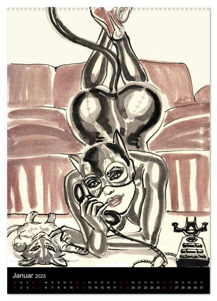 Produktbild: Kesse Mietzen - Burlesque cats II - mit flotten Linien gezeichnete Pin-up Katzen (hochwertiger Premium Wandkalender 2025 DIN A2 hoch), Kunstdruck in Hochglanz