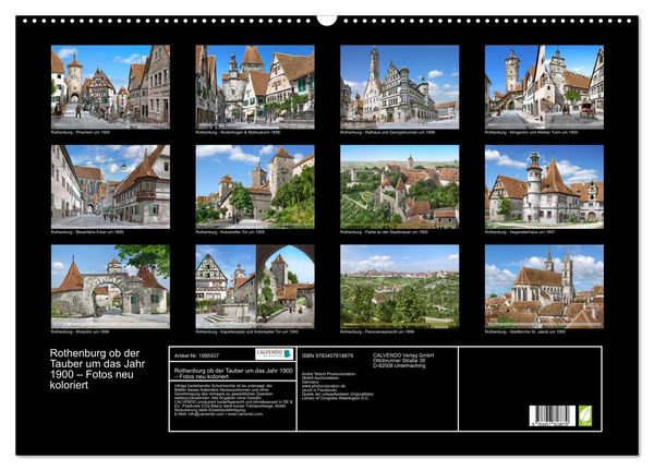 Produktbild: Rothenburg ob der Tauber um das Jahr 1900 &ndash; Fotos neu koloriert (Wandkalender 2026 DIN A2 quer), CALVENDO Monatskalender