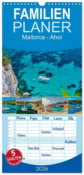 Produktbild: Familienplaner 2026 - Mallorca - Ahoi mit 5 Spalten (Wandkalender, 21 x 45 cm) CALVENDO