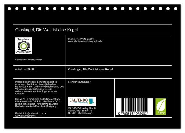 Produktbild: Glaskugel, Die Welt ist eine Kugel (Tischkalender 2026 DIN A5 quer), CALVENDO Monatskalender