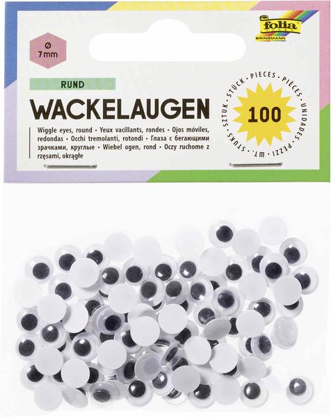 Folia Wackelaugen RUND, nicht selbstklebend, 7 mm, 100 Stück, weiß