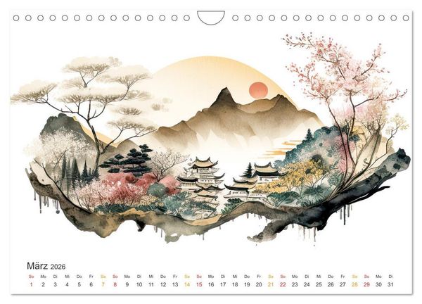 Produktbild: Japan - Aquarell Kunst und Tradition (Wandkalender 2026 DIN A4 quer), CALVENDO Monatskalender