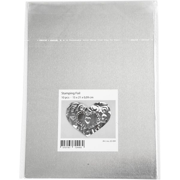 Produktbild: Creativ Company Pr&auml;gefolie, A5, Blatt 148x210 mm, Dicke 0,9 mm, Silber, 10 Stk
