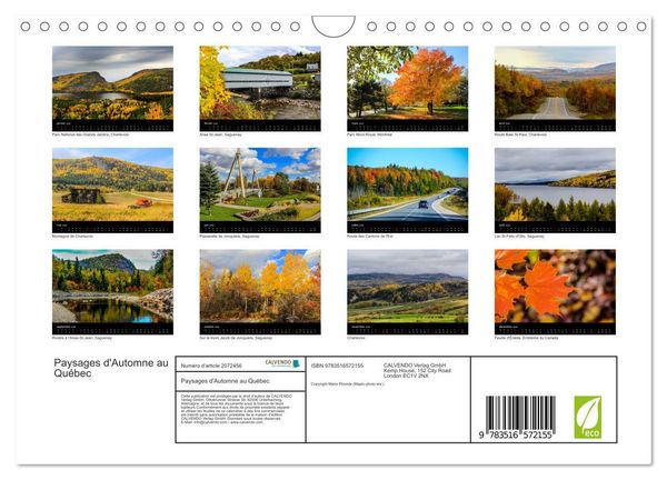 Produktbild: Paysages d'Automne au Qu&eacute;bec (Calendrier mural 2026 DIN A4 vertical), CALVENDO calendrier mensuel