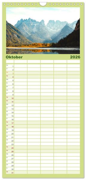 Produktbild: Familienplaner 2026 - Dolomiten - Die wundersch&ouml;nen S&uuml;dalpen in Italien. mit 5 Spalten (Wandkalender, 21 x 45 cm) CALVENDO