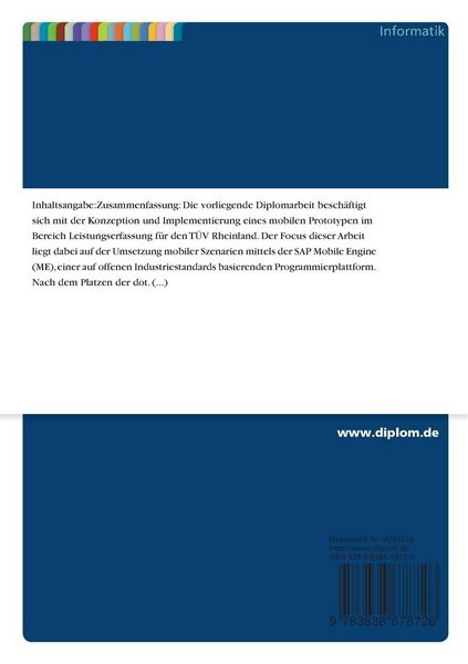 Produktbild: Konzeption und Implementierung der mobilen Anwendung Time & Travel f&uuml;r den T&Uuml;V- Rheinland auf Basis der SAP Mobile Engine