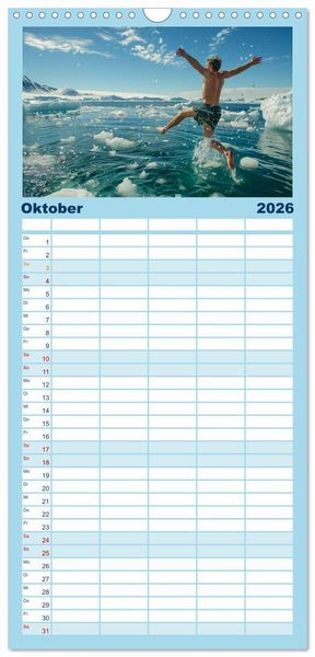 Produktbild: Familienplaner 2026 - Eisbaden mit 5 Spalten (Wandkalender, 21 x 45 cm) CALVENDO