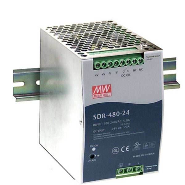 Mean Well SDR-480-24 Hutschienen-Netzteil (DIN-Rail) 24 V/DC 20 A 480 W Anzahl Ausgänge:1 x Inhalt 1 St.