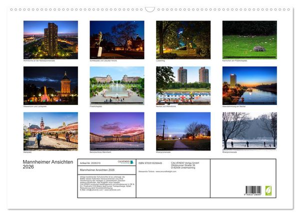 Produktbild: Mannheimer Ansichten 2026 (Wandkalender 2026 DIN A2 quer), CALVENDO Monatskalender
