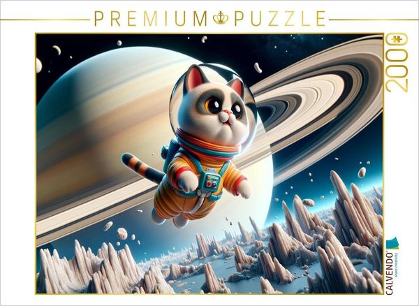 CALVENDO Puzzle Katzenkosmonaut: Tanz durch Saturns Ringe | 2000 Teile Lege-Größe 90x67cm Foto-Puzzle für glückliche Stunden