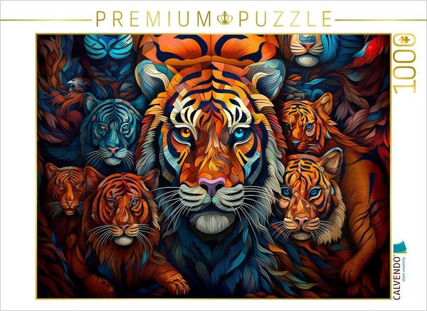 Produktbild: CALVENDO Puzzle Tiger - Illustration vieler K&ouml;pfe auf einem Bild | 1000 Teile Lege-Gr&ouml;&szlig;e 64x48cm Foto-Puzzle f&uuml;r gl&uuml;ckliche Stunden
