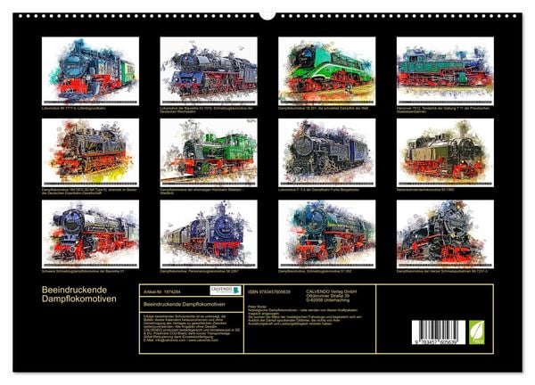 Produktbild: Beeindruckende Dampflokomotiven (Wandkalender 2026 DIN A2 quer), CALVENDO Monatskalender