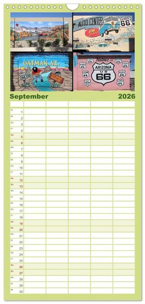 Produktbild: Familienplaner 2026 - Route 66 im S&uuml;dwesten mit 5 Spalten (Wandkalender, 21 x 45 cm) CALVENDO