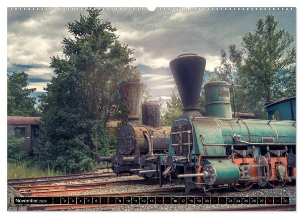 Produktbild: Lokomotiven und Wagen - Verfallen und vergessen auf dem Abstellgleis (Wandkalender 2026 DIN A2 quer), CALVENDO Monatskalender
