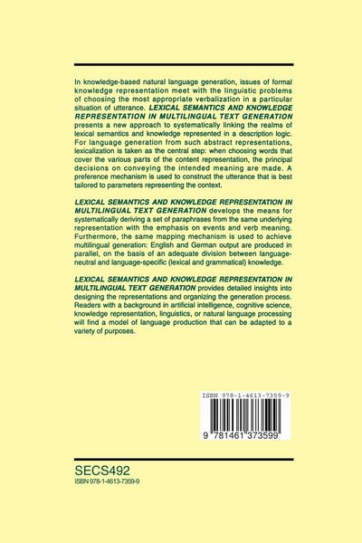 Produktbild: Lexical Semantics and Knowledge Representation in Multilingual Text Generation