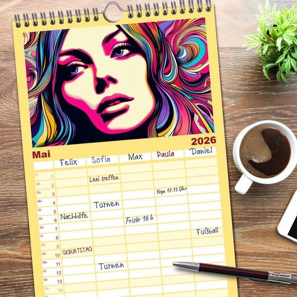 Produktbild: Familienplaner 2026 - Psychodelic Art mit 5 Spalten (Wandkalender, 21 x 45 cm) CALVENDO