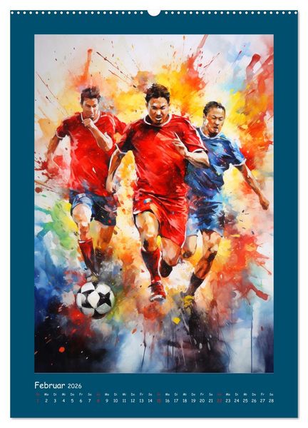 Produktbild: Leidenschaft Fussball. Stadionstimmung im Aquarellstil (Wandkalender 2026 DIN A2 hoch), CALVENDO Monatskalender