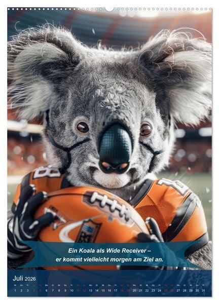 Produktbild: American Football mit tierischem Humor (hochwertiger Premium Wandkalender 2026 DIN A2 hoch), Kunstdruck in Hochglanz