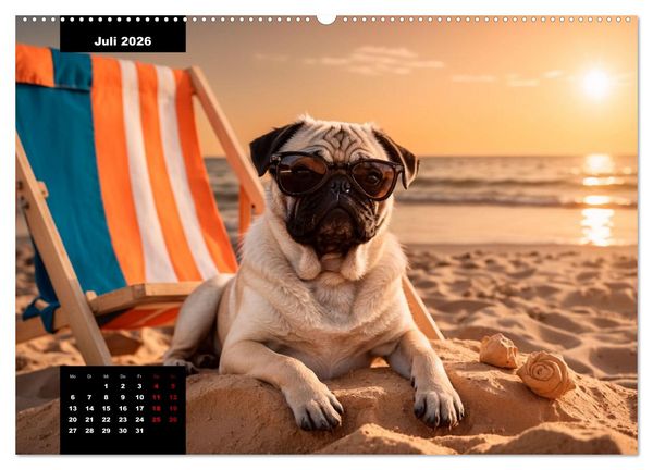 Produktbild: Mopszauber - S&uuml;&szlig;e M&ouml;pse begleiten durchs Jahr (hochwertiger Premium Wandkalender 2026 DIN A2 quer), Kunstdruck in Hochglanz