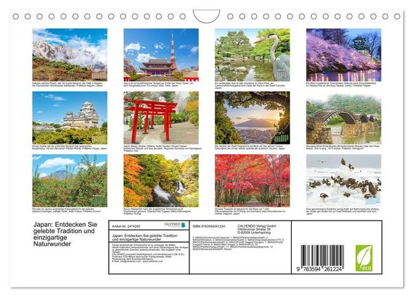 Produktbild: Japan: Entdecken Sie gelebte Tradition und einzigartige Naturwunder (Wandkalender 2027 DIN A4 quer), CALVENDO Monatskalender