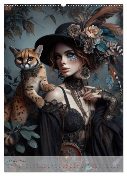 Produktbild: Eleganz der Exotik - Femme Fatale im Boh&egrave;me-Chic mit tierischen Begleitern (hochwertiger Premium Wandkalender 2026 DIN A2 hoch), Kunstdruck in Hochglanz