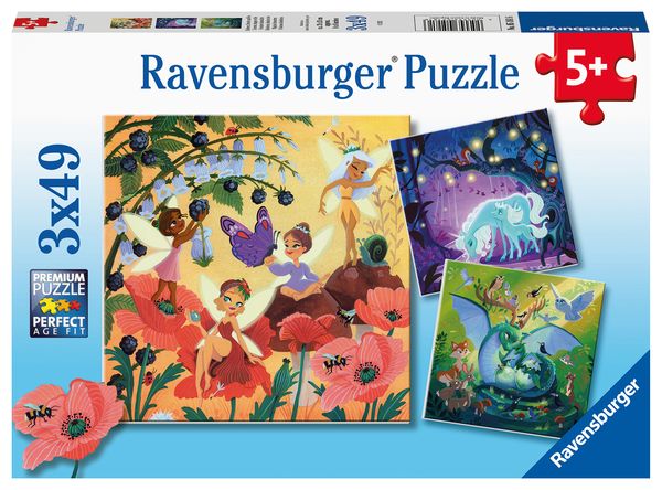 Puzzle Ravensburger Einhorn, Drache und Fee 3 X 49 Teile