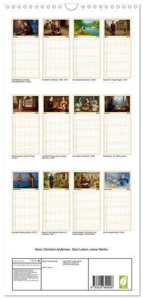Produktbild: Familienplaner 2026 - Hans Christian Andersen. Sein Leben, seine Werke mit 5 Spalten (Wandkalender, 21 x 45 cm) CALVENDO
