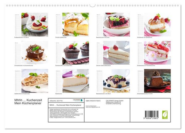 Produktbild: Mhhh ... Kuchenzeit Mein K&uuml;chenplaner (hochwertiger Premium Wandkalender 2026 DIN A2 quer), Kunstdruck in Hochglanz