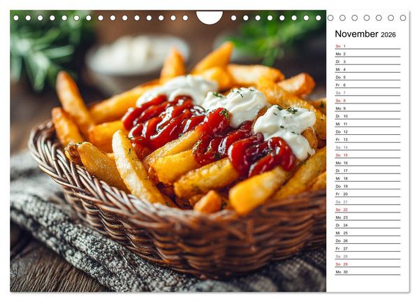 Produktbild: Pommes Rot-Wei&szlig; - Fastfood-Humor mit knusprigen Fritten, Ketchup und Mayo (Wandkalender 2026 DIN A4 quer), CALVENDO Monatskalender