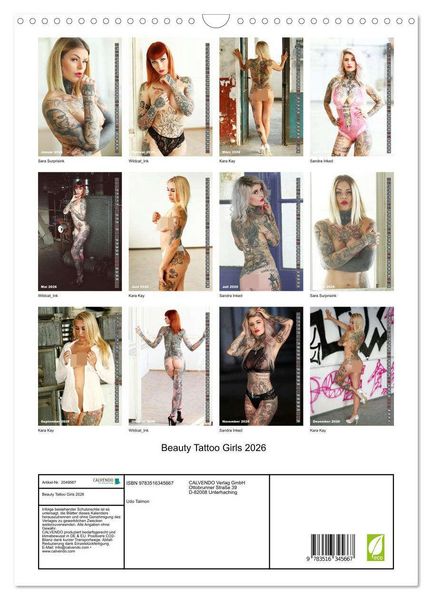 Produktbild: Beauty Tattoo Girls 2026 (Wandkalender 2026 DIN A3 hoch), CALVENDO Monatskalender