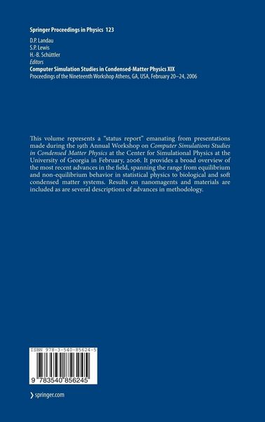 Produktbild: Computer Simulation Studies in Condensed-Matter Physics XIX
