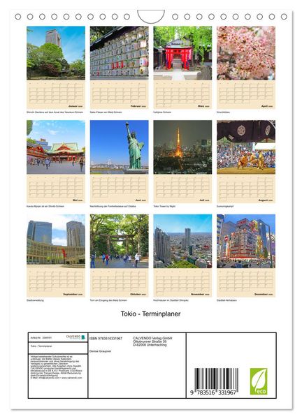 Produktbild: Tokio - Terminplaner (Wandkalender 2026 DIN A4 hoch), CALVENDO Monatskalender