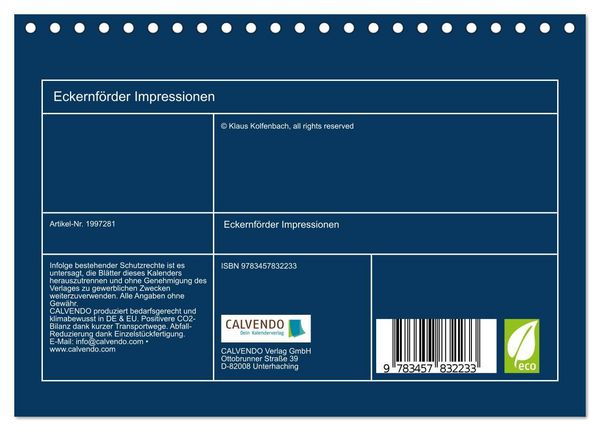 Produktbild: Eckernf&ouml;rder Impressionen (Tischkalender 2026 DIN A5 quer), CALVENDO Monatskalender