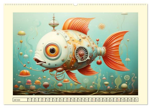 Produktbild: Fabelhafte Maschinen. Pop-Surrealistische Roboter-Tiere (hochwertiger Premium Wandkalender 2026 DIN A2 quer), Kunstdruck in Hochglanz
