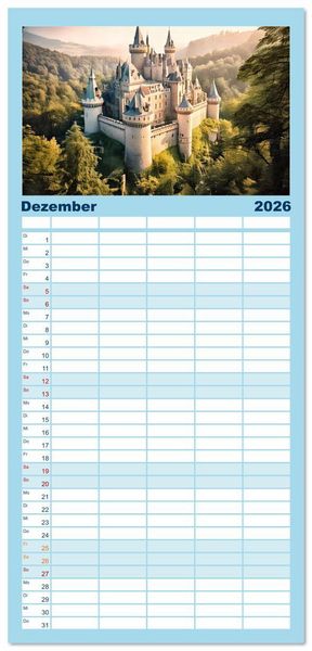 Produktbild: Familienplaner 2026 - Romantische Ritterburgen mit 5 Spalten (Wandkalender, 21 x 45 cm) CALVENDO