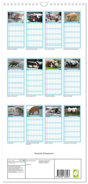Produktbild: Familienplaner 2027 - Tierische Schweinerei mit 5 Spalten (Wandkalender, 21 x 45 cm) CALVENDO